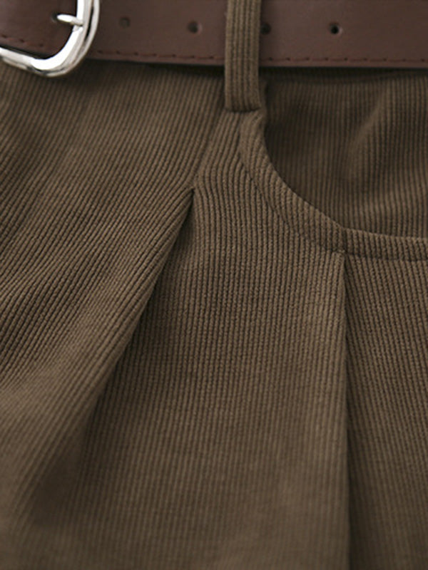 High-Waisted Pleated Solid Color Split-Joint Loose Wide Leg Trousers Pants