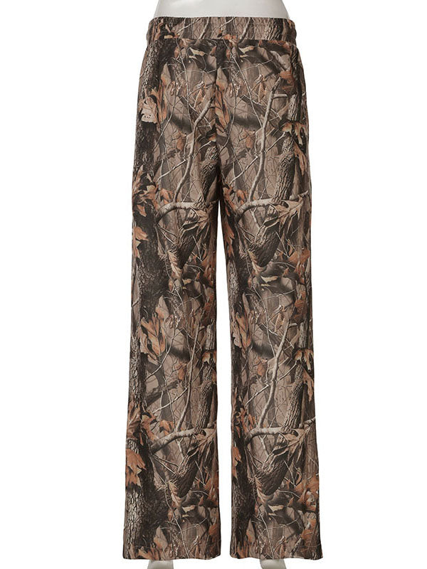 Drawstring Elasticity Printed High Waisted Loose Trousers Pants