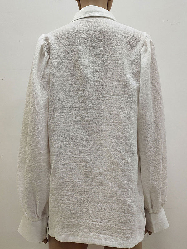 Buttoned Solid Color Split-Joint Long Sleeves Loose Lapel Blouses&Shirts Tops
