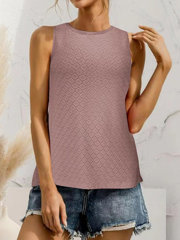 Solid Color Loose Sleeveless Round-Neck Vest Top