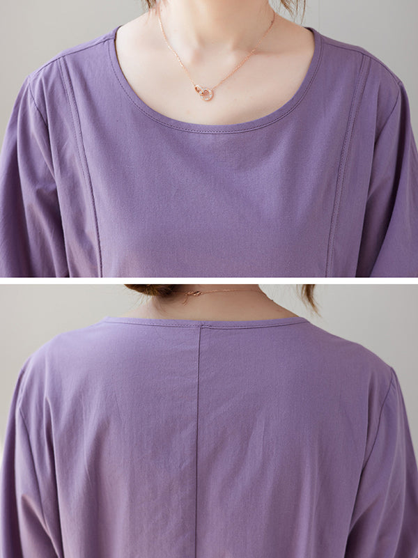 Casual Half Sleeves Loose Elasticity Split-Joint Solid Color Midi Dresses