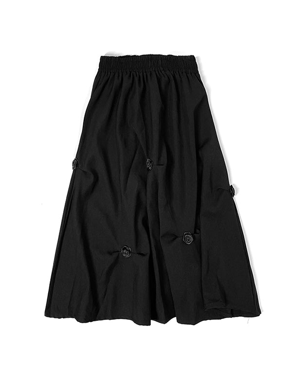 Urban Vintage Loose High Waisted Floral Applique Black Skirt