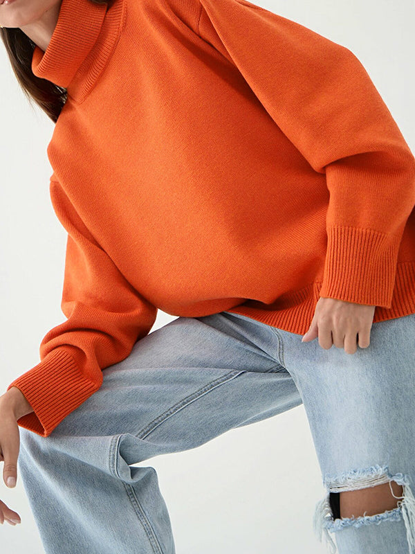 Long Sleeves Loose Solid Color High Neck Knitwear Pullovers Sweater Sweater Tops