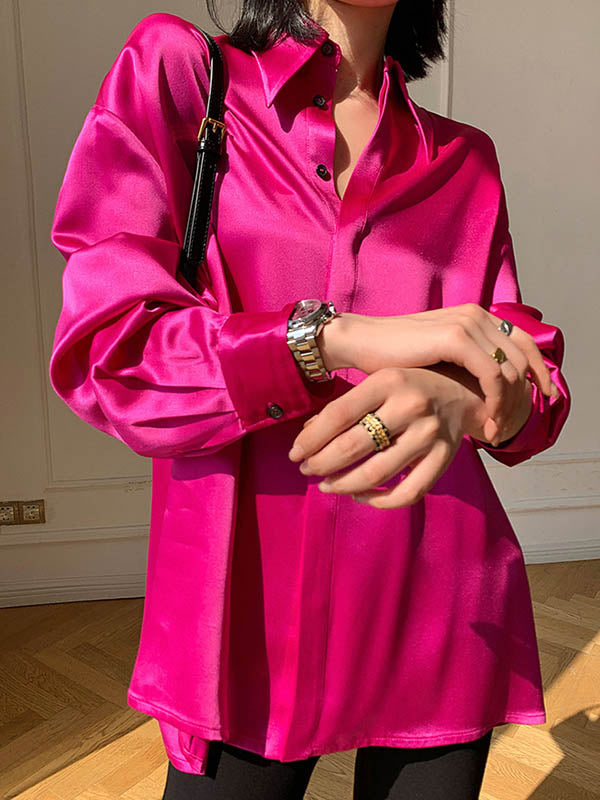 Solid Color Long Sleeves Loose Lapel Shirts Tops