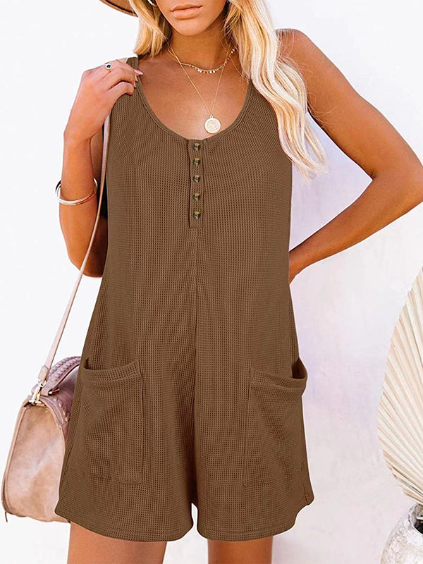 Split-Joint Loose Sleeveless U-Neck Rompers