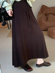 Drawstring Solid Color A-Line Loose Skirts Bottoms