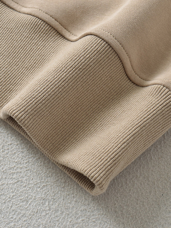 Solid Color Split-Joint Long Sleeves Loose Round-neck Sweatshirt Tops