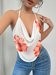 Flower Print Sleeveless Halter-Neck Vest Top
