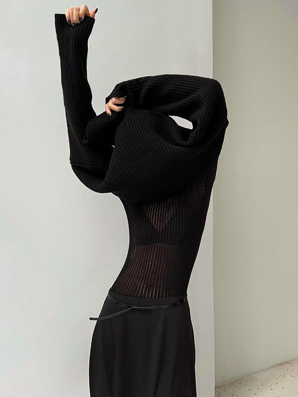 See-Through Split-Joint Long Sleeves Skinny Round-Neck T-Shirts