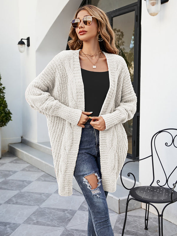 Casual Batwing Sleeves Loose Solid Color Cardigan Tops