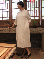 Vintage Jacquard Split-Side Midi Dress Long Cheongsam