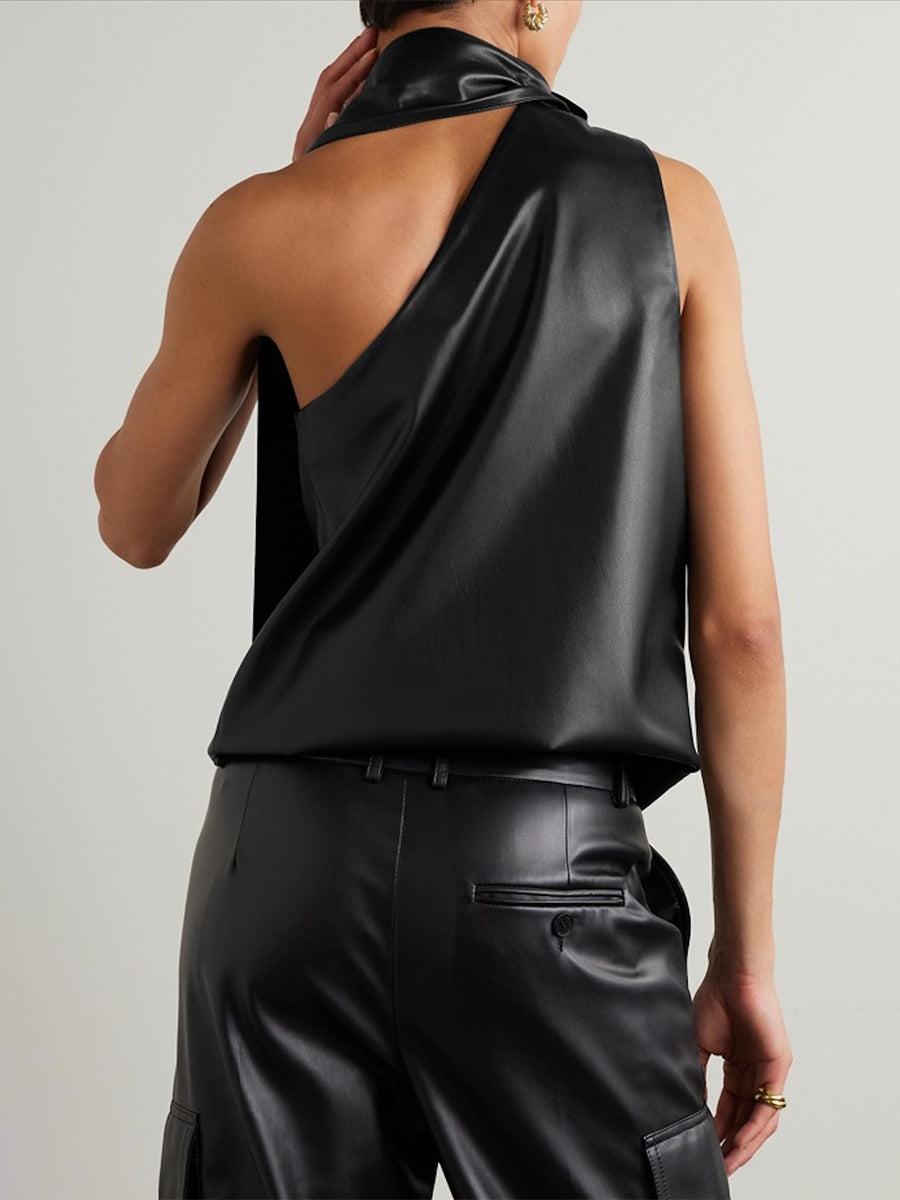 Asymmetric Solid Color Sleeveless High Neck Vest Top