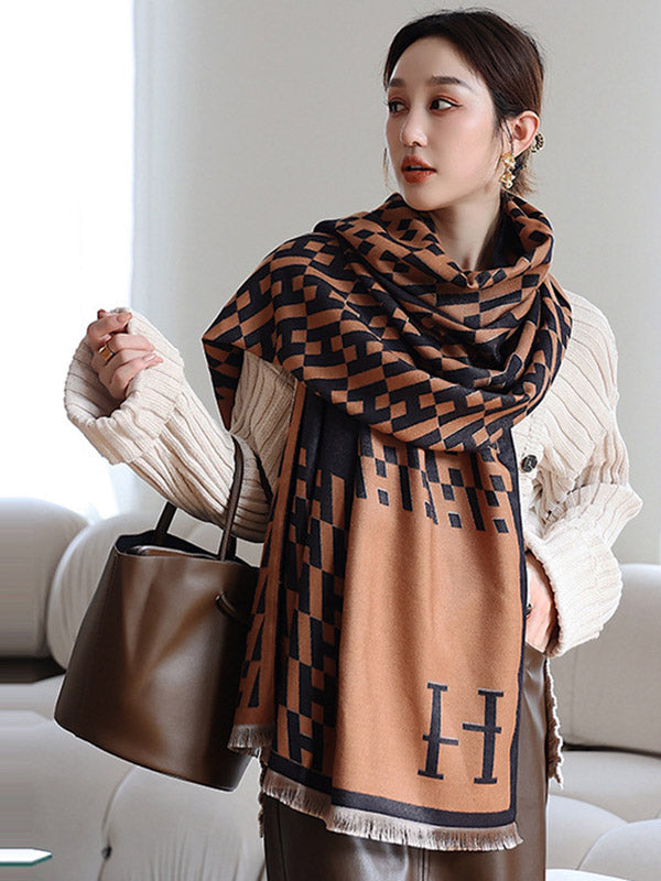 Vintage Printed Tasseled Imitated Cashmere Scarf