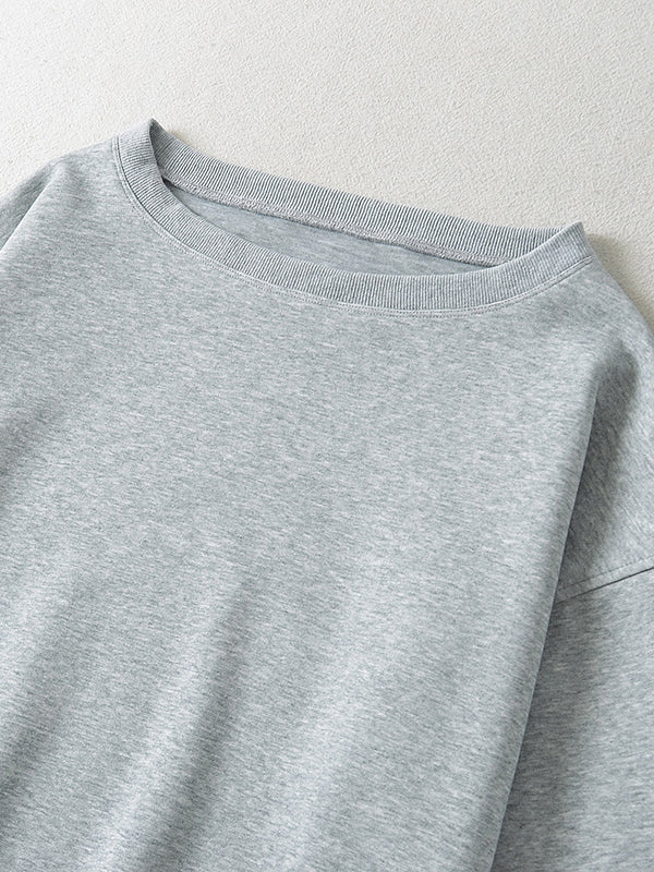 Solid Color Split-Joint Long Sleeves Loose Round-neck Sweatshirt Tops