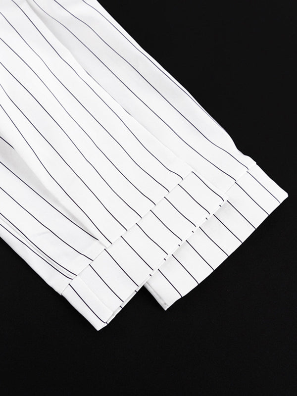 Split-Joint Striped Irregular Clipping Long Sleeves Lapel Blouses