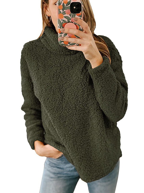 Solid Color Split-Joint Long Sleeves Loose High Neck Sweatshirt Tops