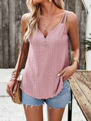 Jacquard Solid Color Zipper Loose Sleeveless Spaghetti-Neck Vest Top