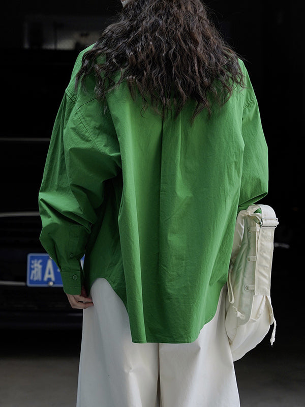 Asymmetric Solid Color Long Sleeves Loose Lapel Blouses