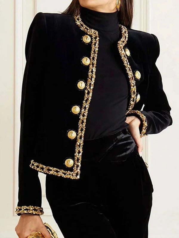 Long Sleeves Buttoned Round-Neck Jackets