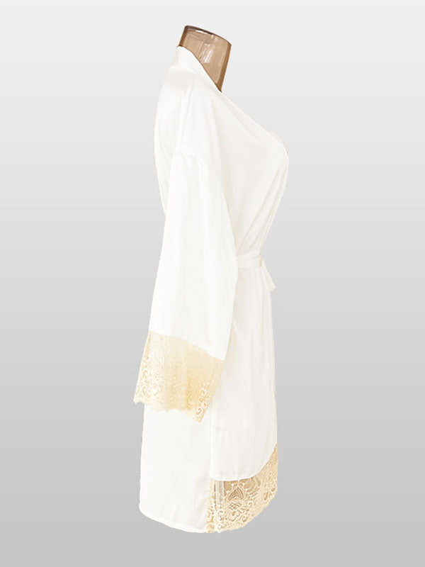 Breathable Flexible Smooth Split-Joint Long Sleeves Loose Deep V-Neck Robes