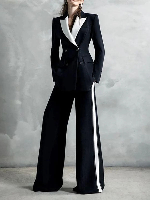 Contrast Color Pockets Loose Wide Leg Suit Pants