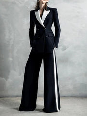 Contrast Color Pockets Loose Wide Leg Suit Pants