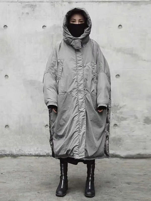 Super Loose Quilted Split-side With-hat Outwear Outerwear Long Coat