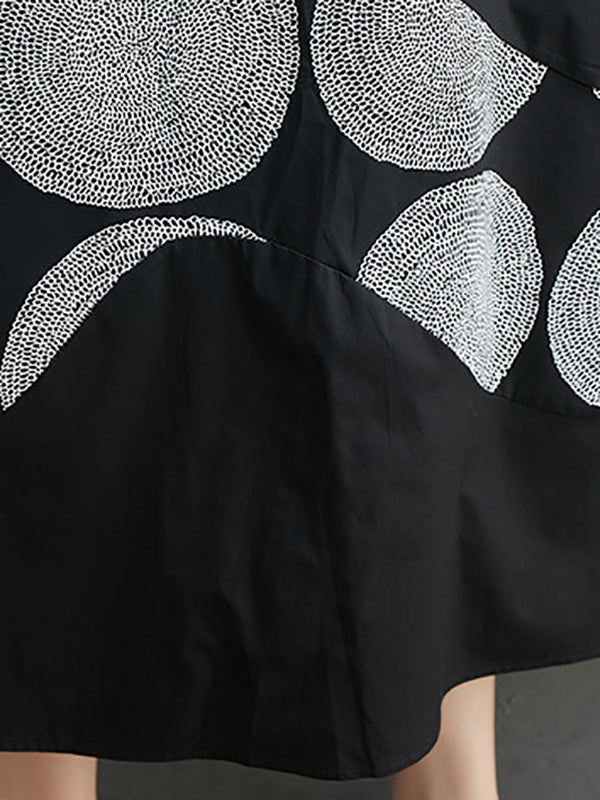 A-Line Oversize Ethnic Printed Contrast Color Printed Split-Joint Lapel Midi Dresses Shirt Dress