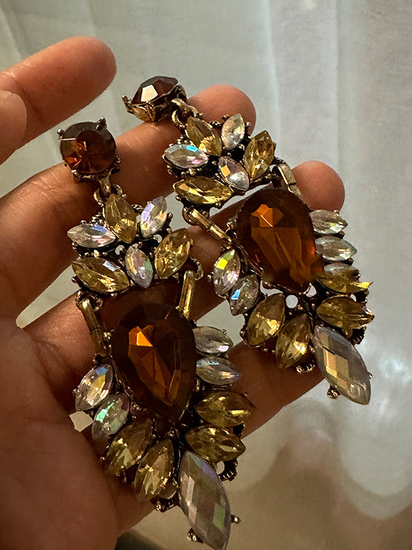 Geometric Hollow Rhine Stones Drop Earrings
