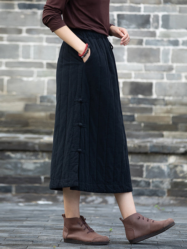 Elasticity Quilted Split-Joint Split-Side Tied Waist Velvet A-Line Skirts Bottoms