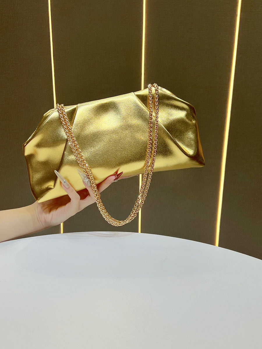 Chains Pleated Solid Color Zipper Shoulder Bags Evening Bags & Clutches