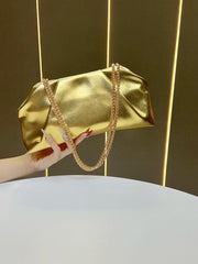 Chains Pleated Solid Color Zipper Shoulder Bags Evening Bags & Clutches