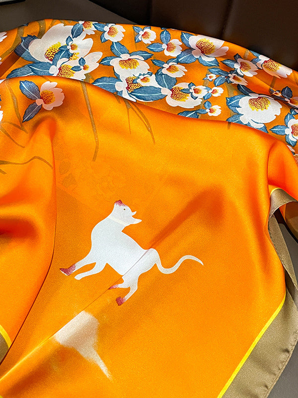 Floral Printed Contrast Color Shawl&Scarf