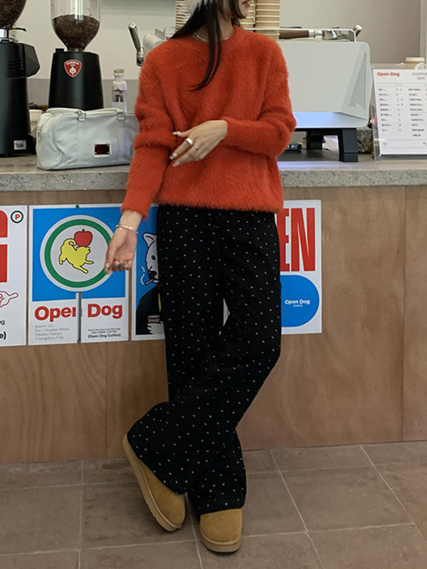 Polka-Dot Printed Split-Joint High Waisted Loose Trousers Pants
