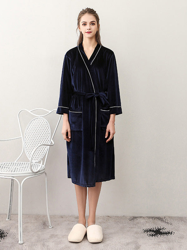 Comfortable Solid Bandage V-Neck Pajama Robe