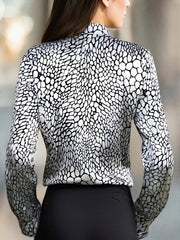 Buttoned Contrast Color Printed Long Sleeves Lapel Blouses&Shirts Tops