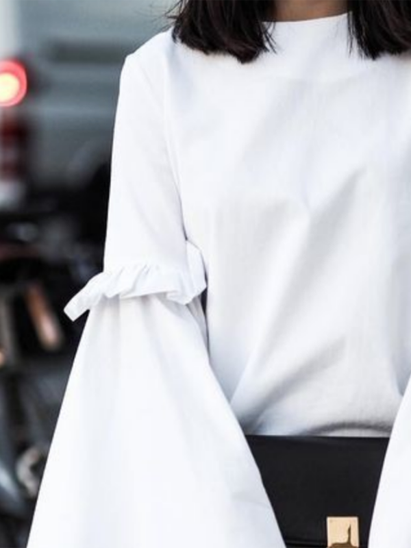 Ruffled Solid Color Split-Joint Flared Sleeves Loose Round-neck T-Shirts Tops