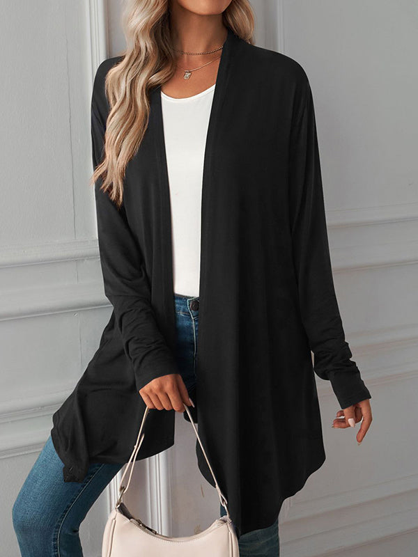 Solid Color Long Sleeves Loose Statement Collar Outerwear