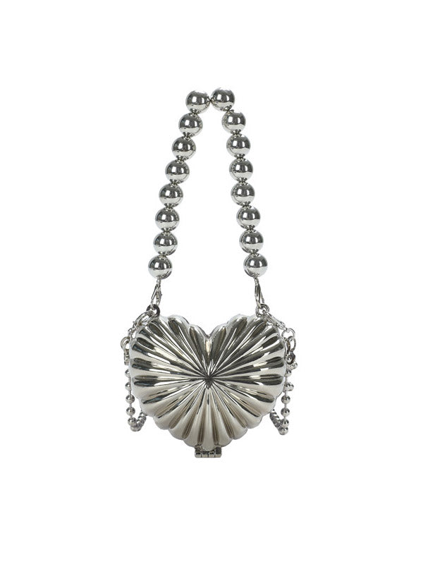 Beaded Heart Shape Pleated Shiny Handbags Crossbody Bags Bags