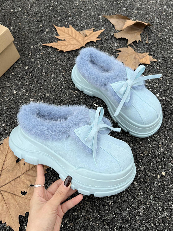 Bowknot Round-Toe Split-Joint Slippers&Mules Platform Shoes