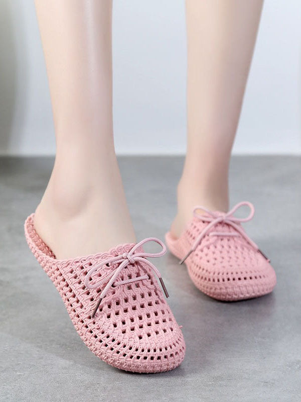 Hollow Lace-Up Round-Toe Slippers Mules&Slides