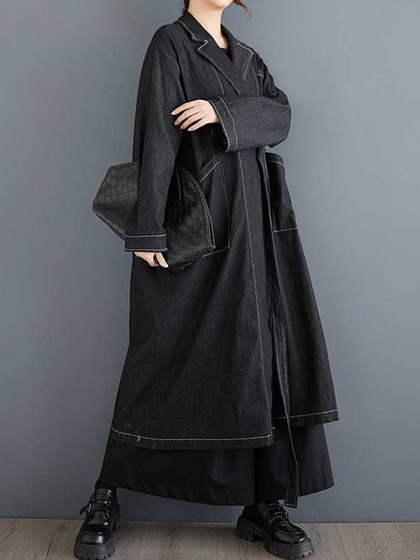 Buckle Pockets Solid Color Split-Joint Long Sleeves Loose Notched Collar Trench Coats Outerwear