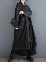 Buckle Pockets Solid Color Split-Joint Long Sleeves Loose Notched Collar Trench Coats Outerwear
