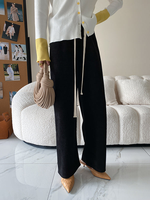 Urban Wide Leg Loose Fleece Keep Warm Solid Color Pants