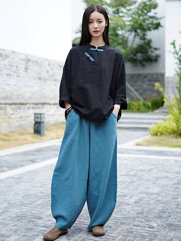 National Style Button Linen Shirt