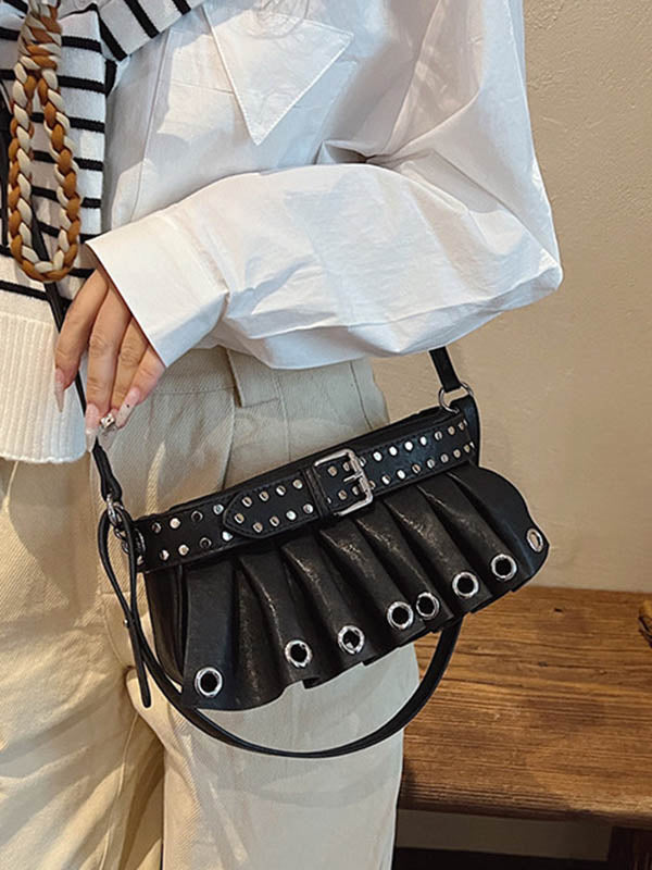 Geometric Pleated Zipper Shoulder Bags Handbags