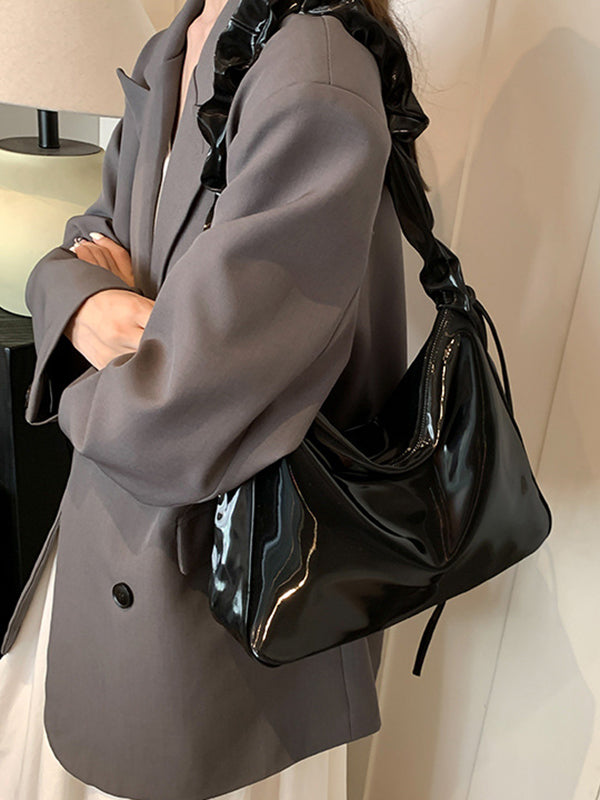 Drawstring Pleated Shiny Split-Joint Shoulder Bags Handbags Bags