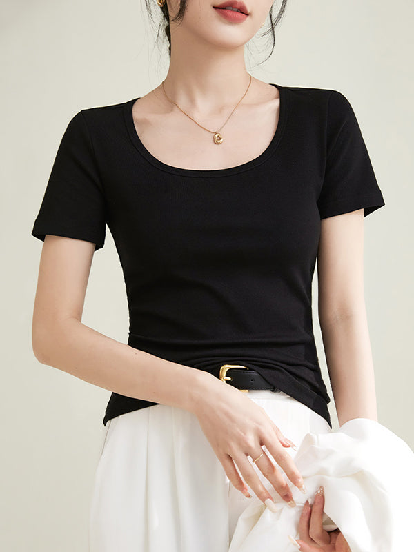 Solid Color Plus Size Short Sleeves Round-neck T-Shirts Tops