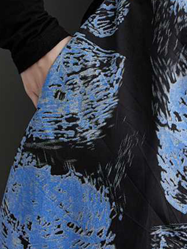 Contrast Color Elasticity Printed Split-Joint A-Line Loose Skirts