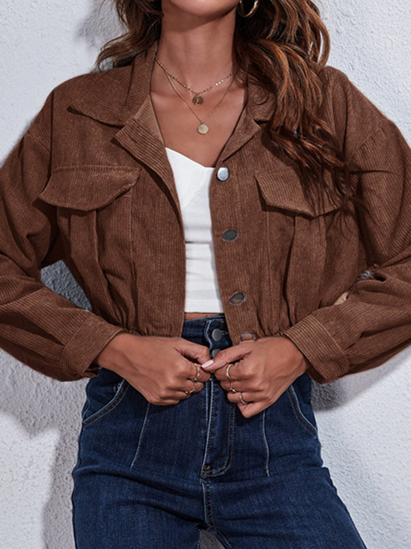 Buttoned Elasticity Pleated Long Sleeves Loose Lapel Outerwear Jackets